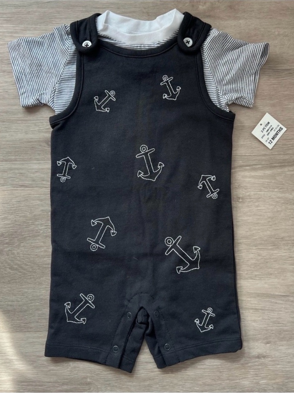 First Impressions Navy Anchor Short One-Piece Romper